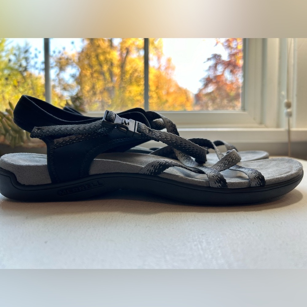 Merrill women’s District Muir Lattice black/charcoal strap sandal buckle size 10 - Picture 5 of 9